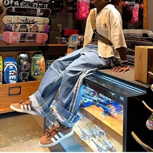 A.LAB Stripe Rave Blue Jeans Wide Leg Men's 38X32 "Jnco Style"